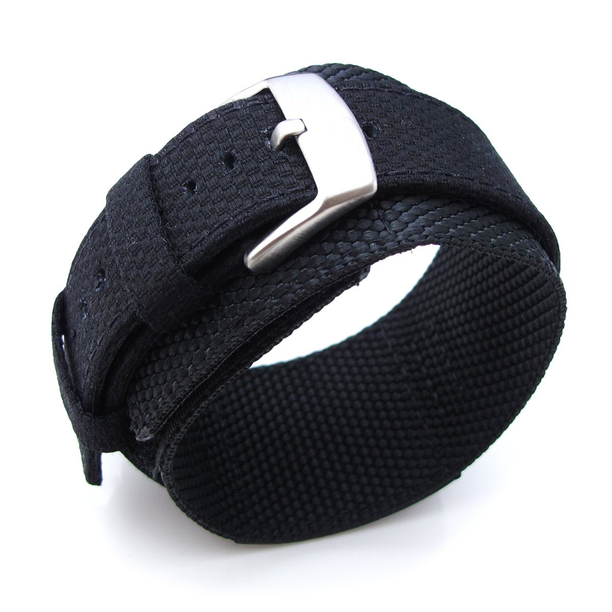 MiLTAT 21mm Double Layer Nylon Black Tactical Hoop and loop Watch Strap Strapcode Watch Bands