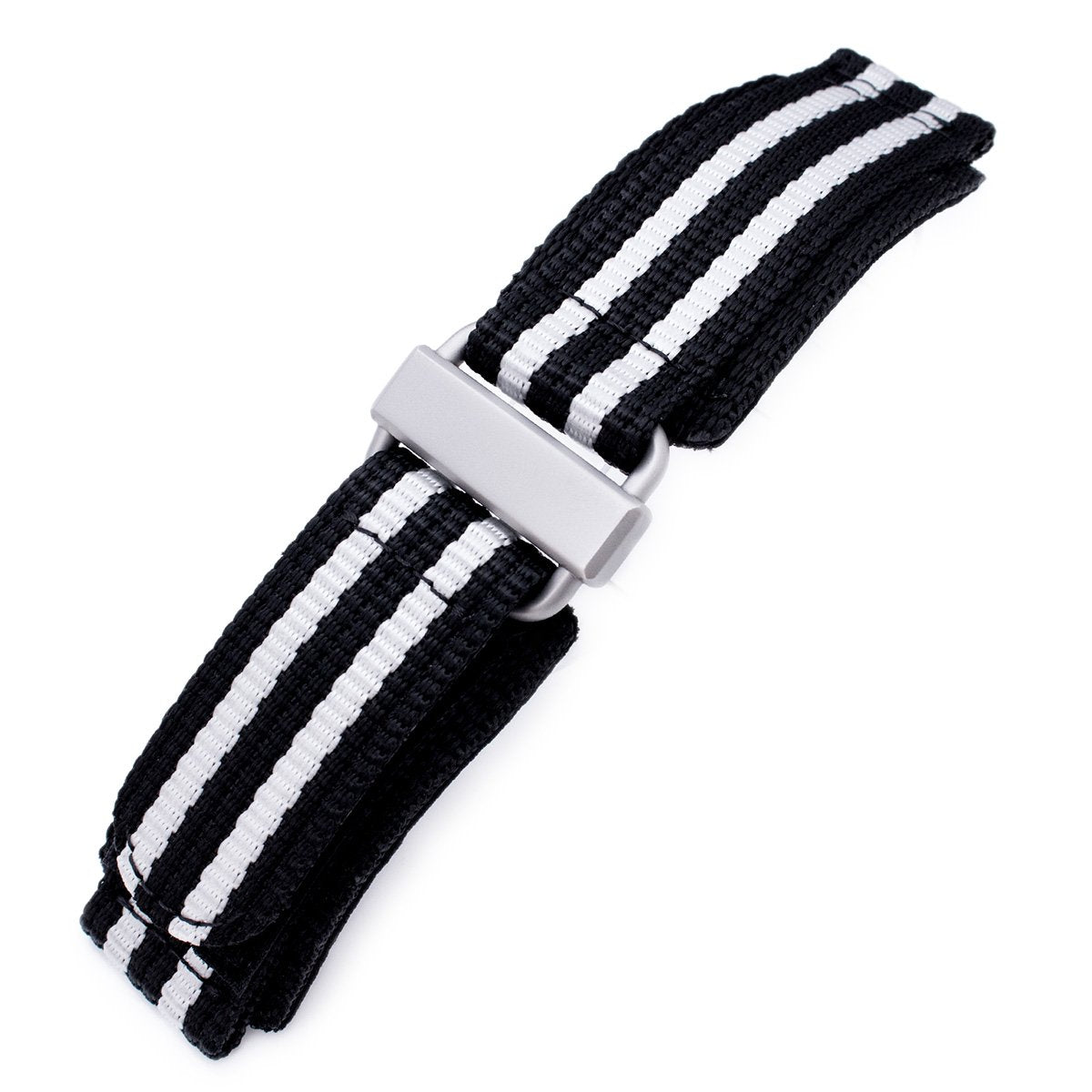 22mm MiLTAT Black &amp; White Stripes 3-D Nylon Hoop and loop Fastener Watch Strap Sandblasted Buckle Strapcode Watch Bands