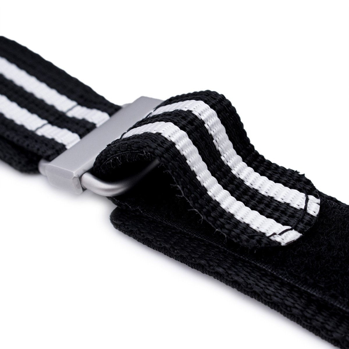 22mm MiLTAT Black &amp; White Stripes 3-D Nylon Hoop and loop Fastener Watch Strap Sandblasted Buckle Strapcode Watch Bands