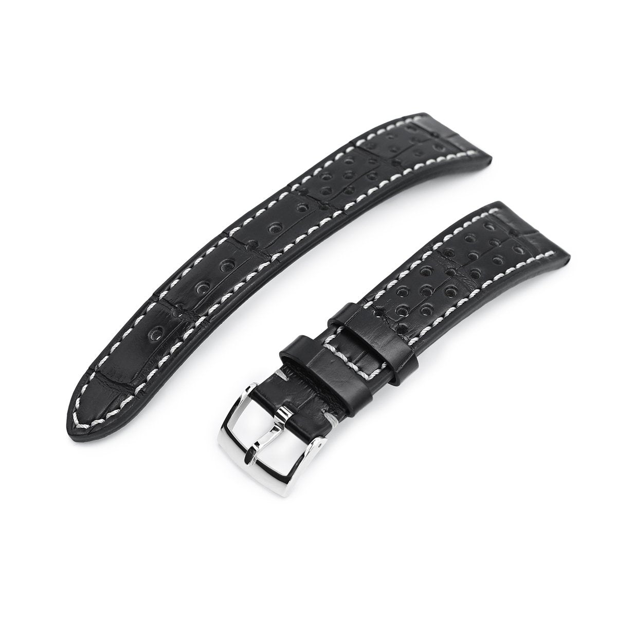 20mm MiLTAT Rally Racing Genuine Alligator Black Watch Strap Beige Stitching Strapcode Watch Bands