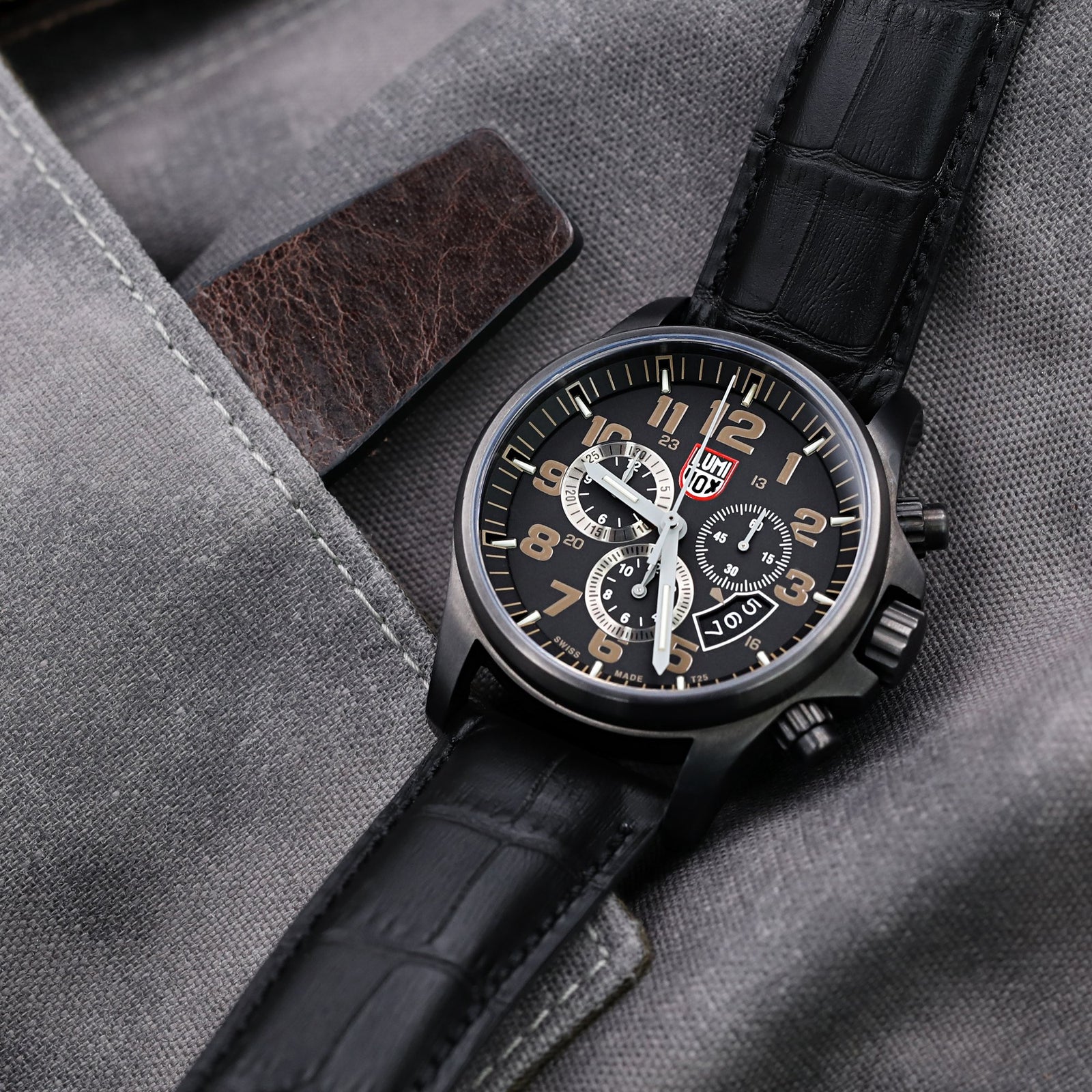 Luminox 1853 Mens Land Atacama Chronograph Black IP Alarm Watch Strapcode Watch Bands