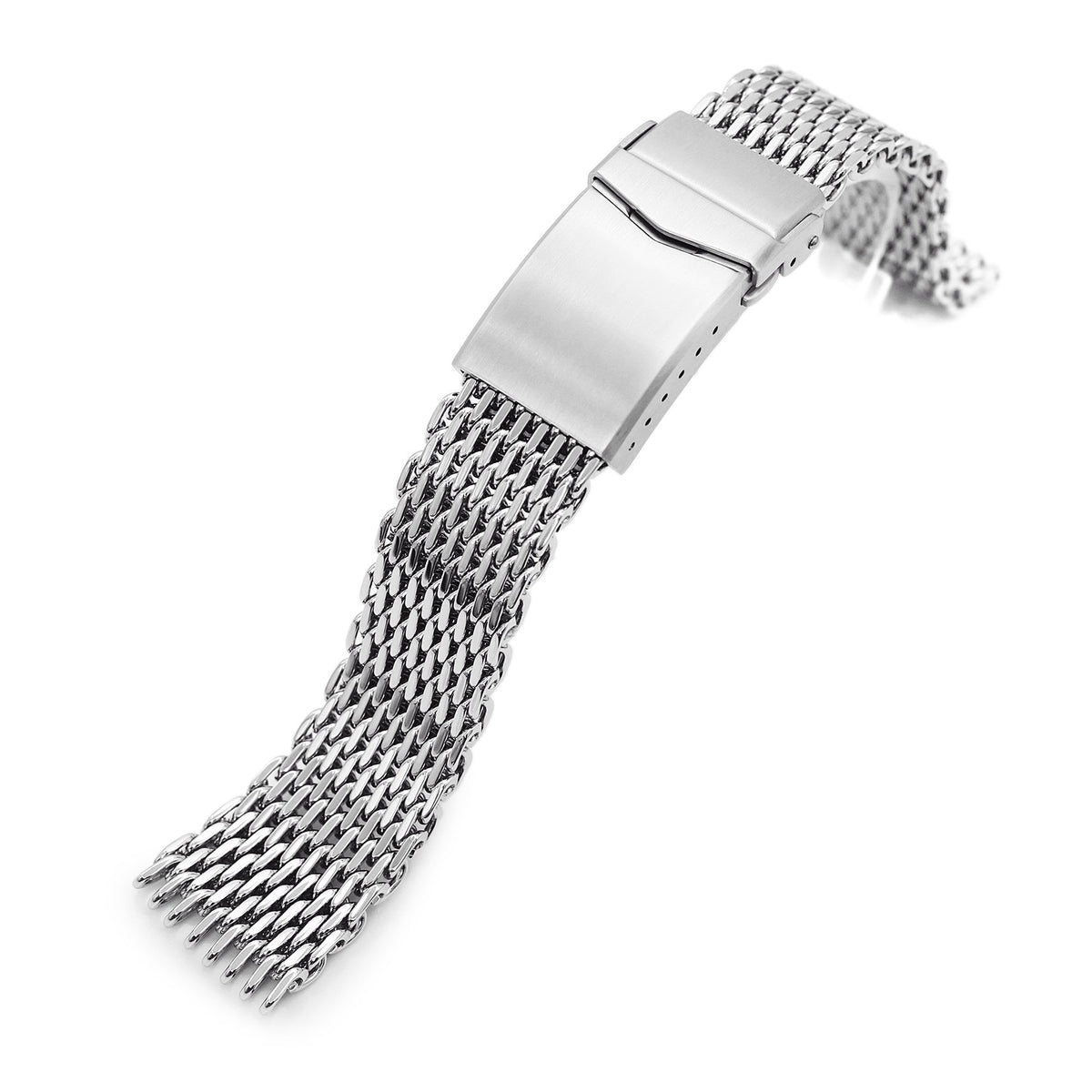 22mm Tapered "SHARK" Mesh Band Stainless Steel Watch Bracelet V-Clasp Polished Strapcode Watch Bands