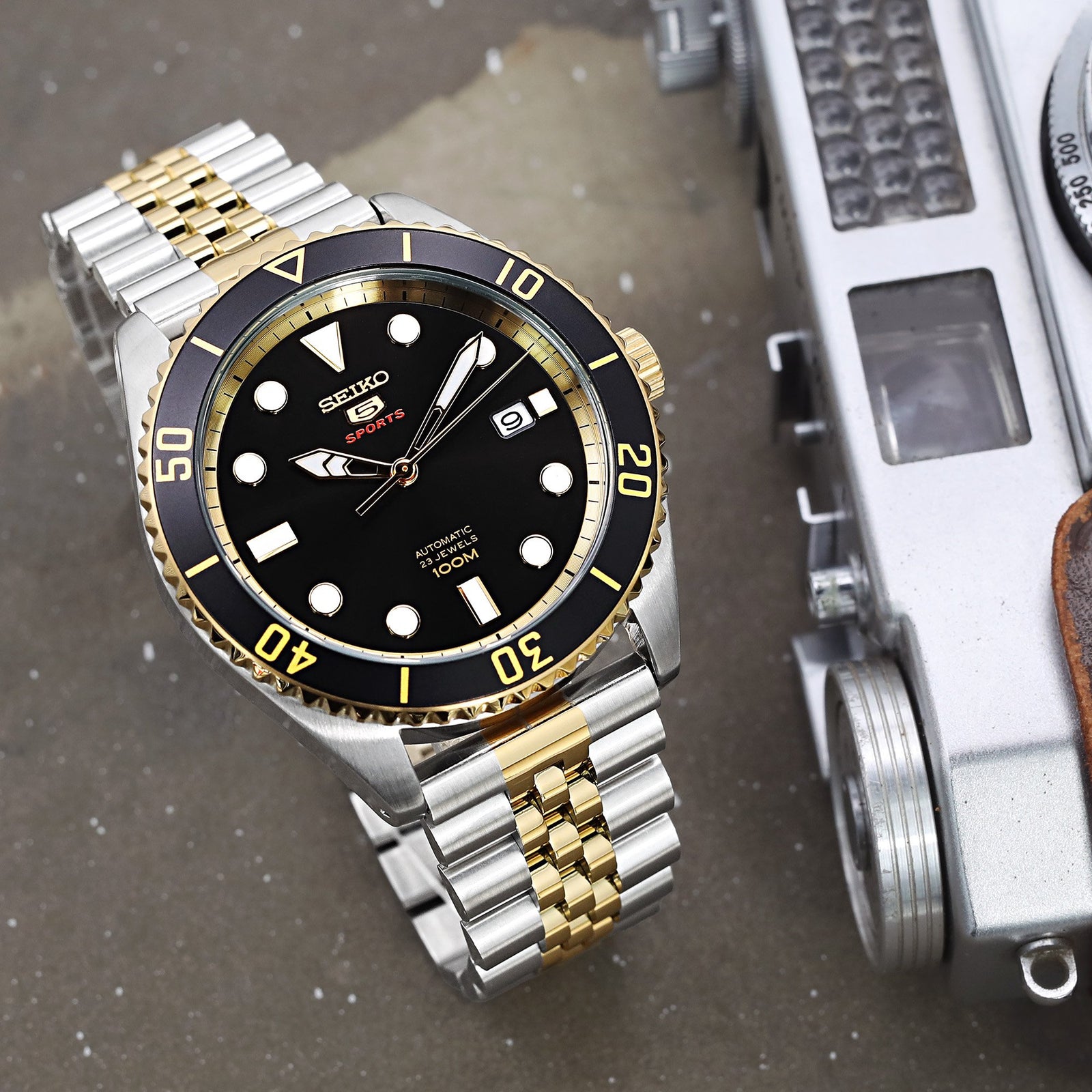 22mm Super-J Louis 316L Stainless Steel Watch Band Straight End, Two Tone IP Gold V-Clasp Strapcode Watch Bands