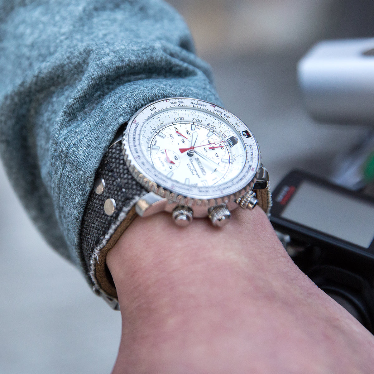 Seiko Pilot Flightmaster Alarm Chronograph 200m canvas watch band by Strapcode