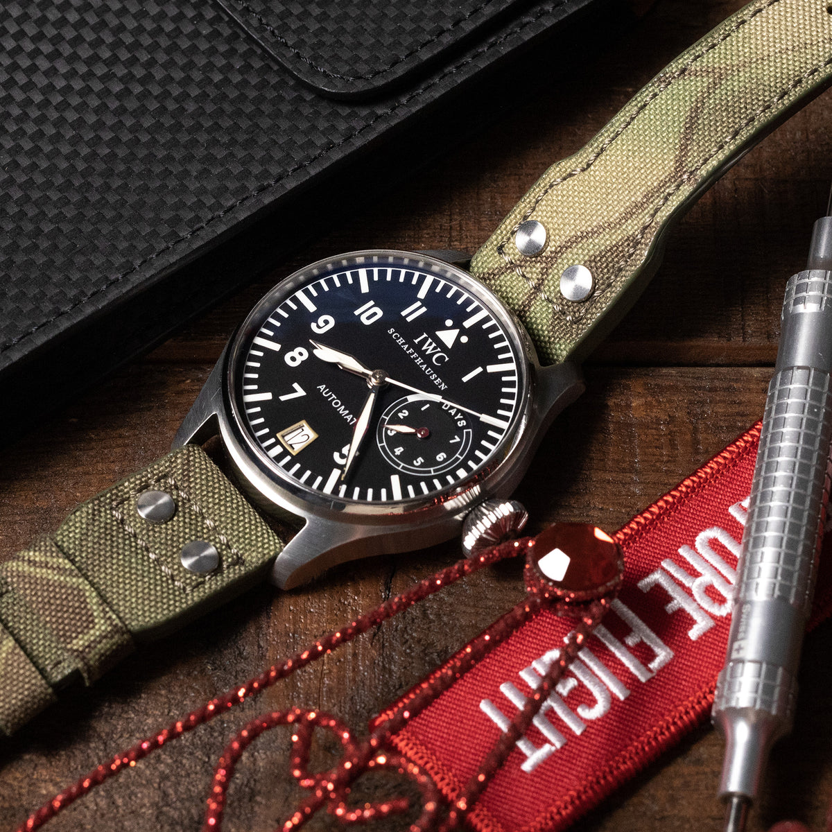 22mm MiLTAT Turtle Camo Nylon Replacement Strap compatible with IWC Big Pilot, Rivet Lug