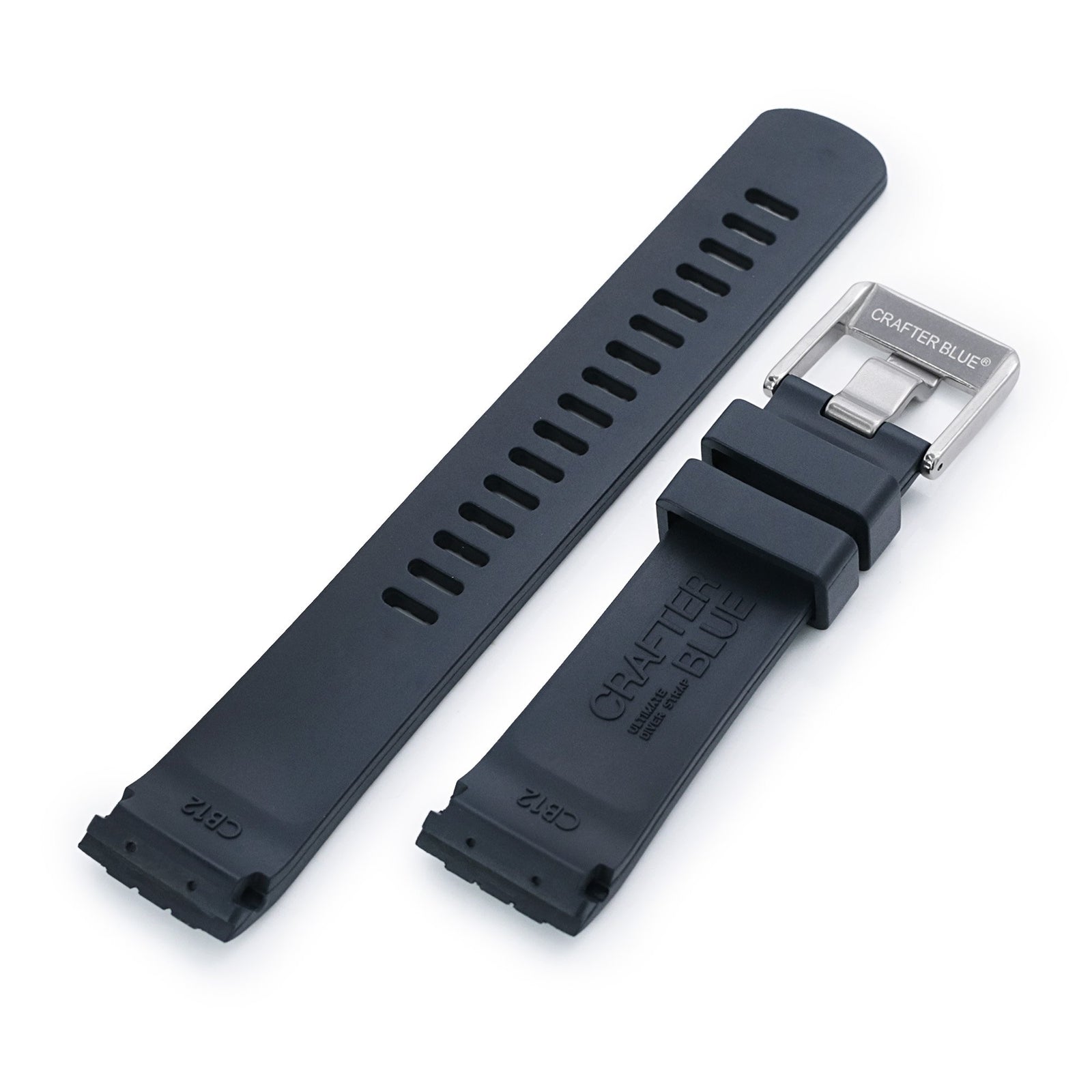 22mm Crafter Blue - CB12 Navy Blue Rubber Curved Lug Watch Strap compatible with Seiko new Turtles SRP777 Strapcode Watch Bands