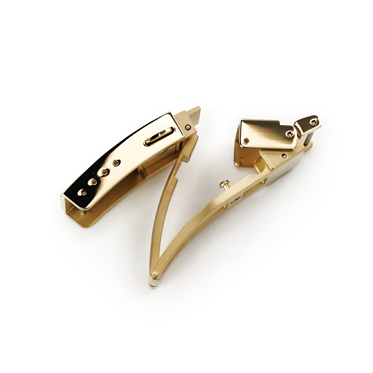 Cuboid Clasp Tri-Fold Stainless Steel Watch Band Buckle, IP Gold Strapcode Watch Bands