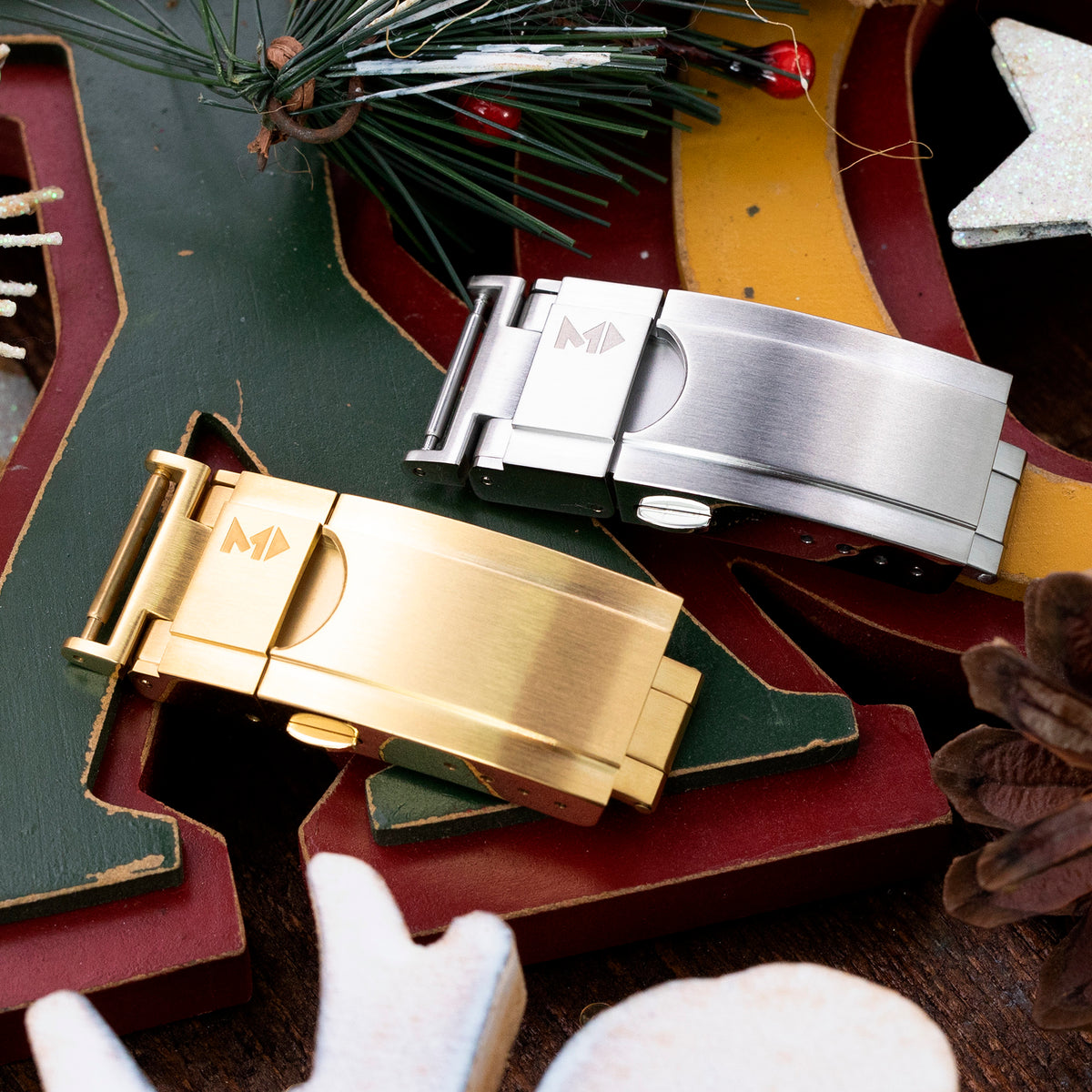 Cuboid Brushed Stainless Steel Tri-Fold Clasp for Watch Bands