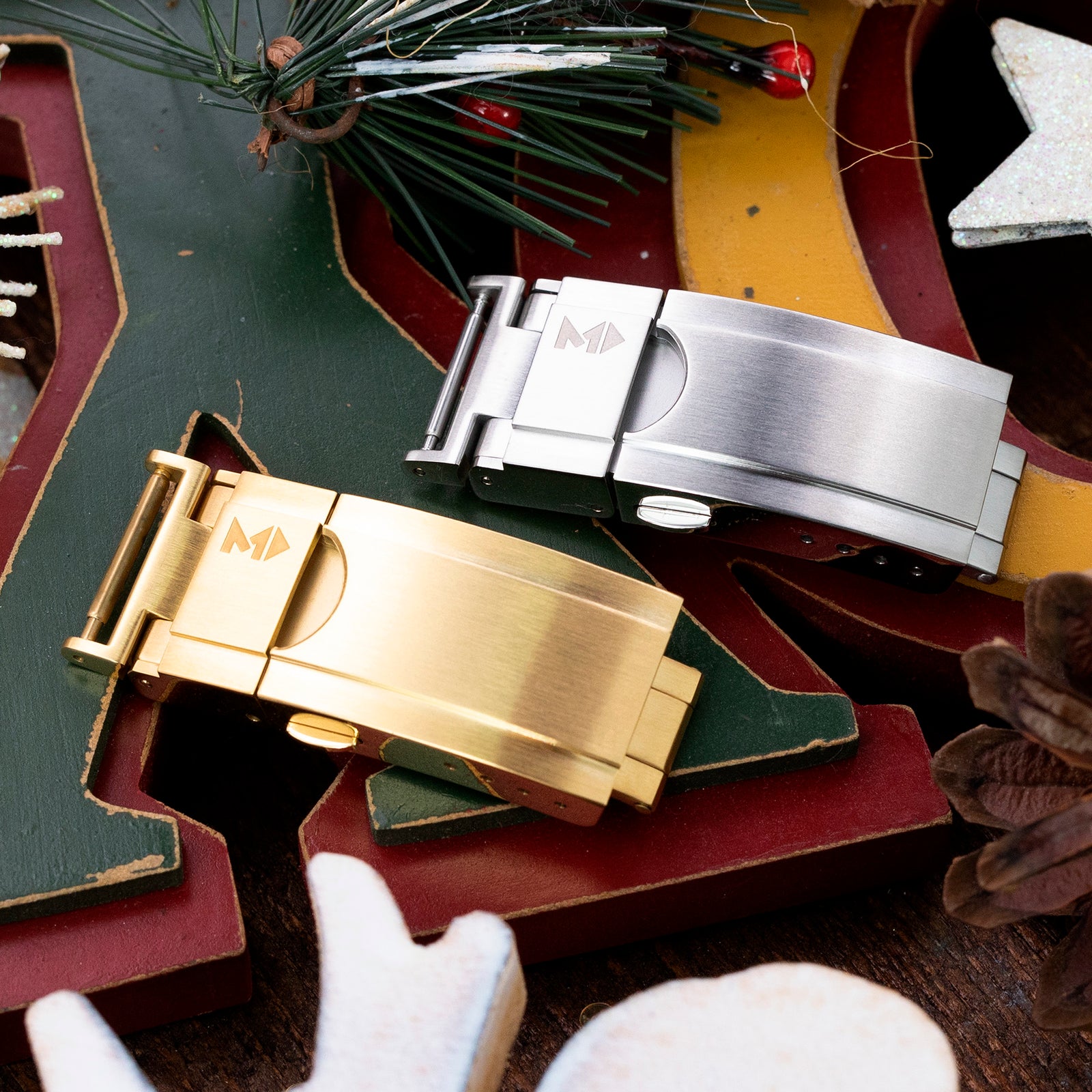 Cuboid Clasp Tri-Fold Stainless Steel Watch Band Buckle, IP Gold