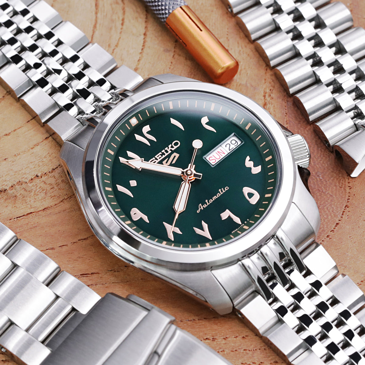 Seiko 5 Sports SRPH49K1 Arabic Green Dial metal watch band  by Strapcode