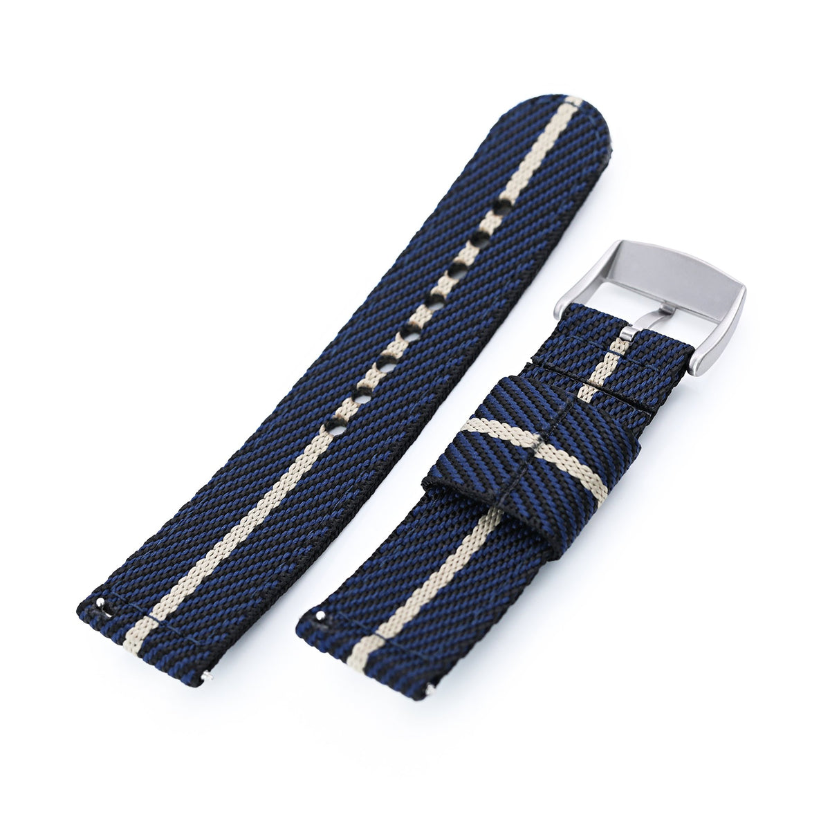 22mm 2-pcs Nylon Watch Band, Quick Release, Blue &amp; Khaki, Brushed Buckle Strapcode Watch Bands