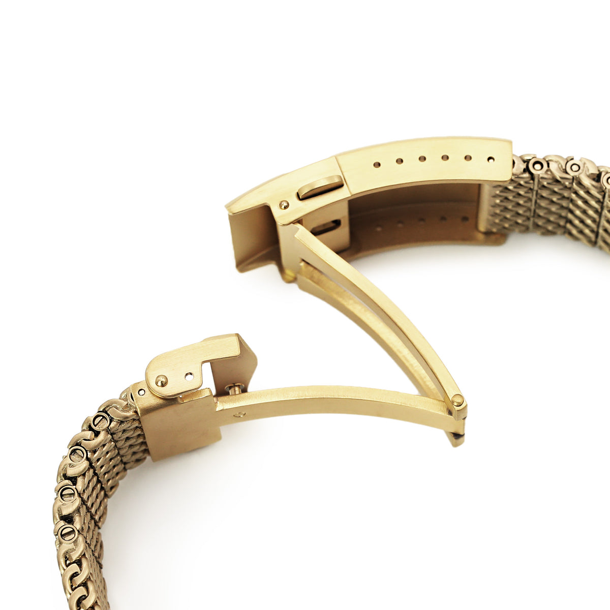 Curved End Massy Mesh Watch Band compatible with Seiko Gold Turtle SRPC44 SRPD46, V-Clasp, Full IP Gold