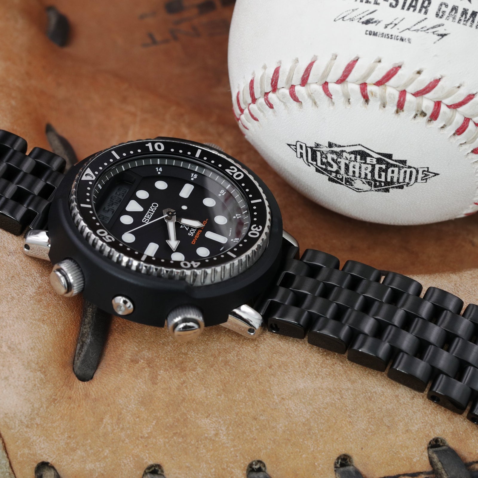 Seiko Prospex Arnie Re-Issue Solar Hybrid Black LCD Watch SNJ025P1 Strapcode Watch Bands