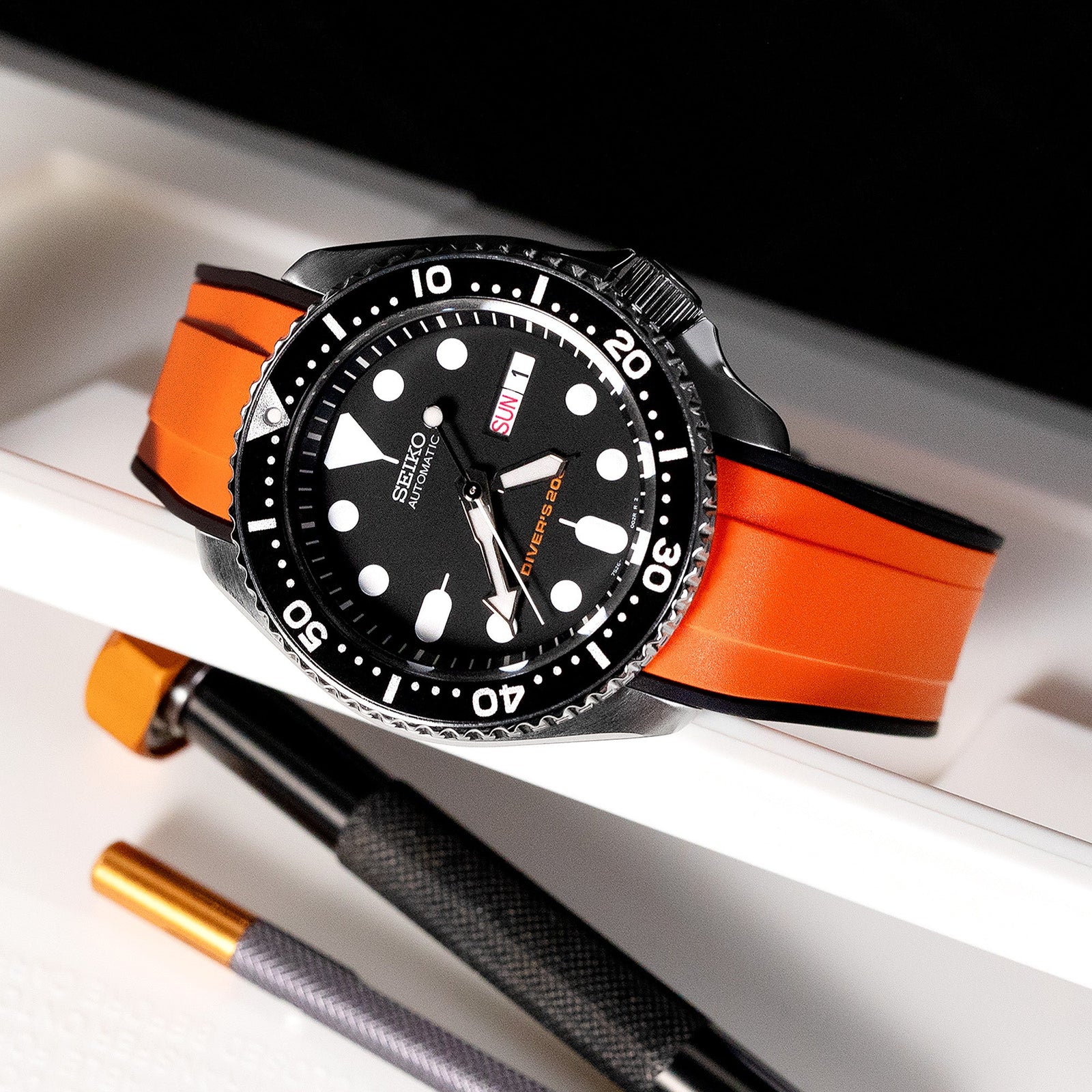 StrapXPro - SX1A Rubber Strap for Seiko SKX007, Orange / Black Strapcode Watch Bands